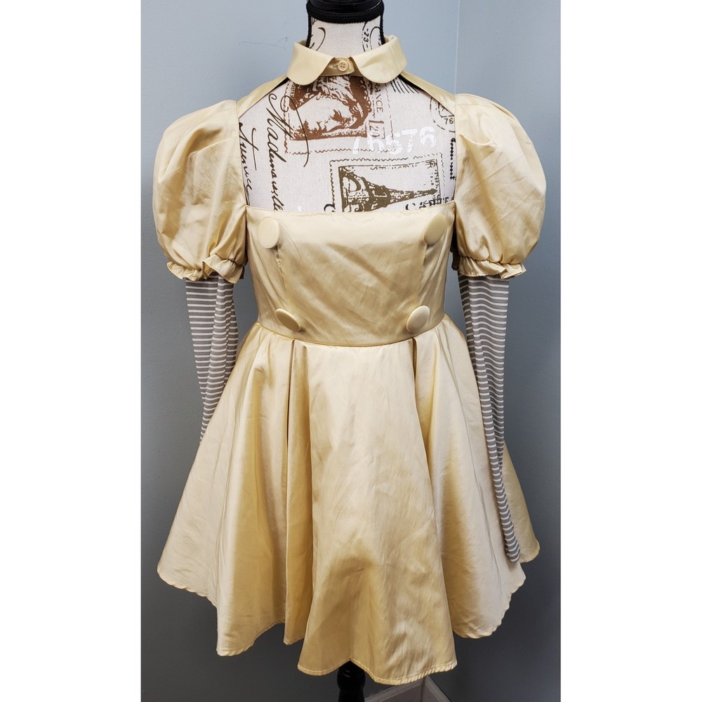 Dolls Kill x MEGAN Cosplay Dress Womens Small Multi Satin Puff Sleeve Back Zip